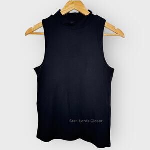Klassy Network Ribbed Mock Neck Tank Top | Large | Black Sleeveless Stretch Chic